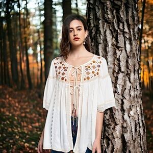 White Boho Embroidered Tunic